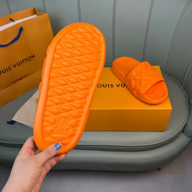 Louis Vuitton Slides Orange Monogrammed Molded Rubber Slippers 2