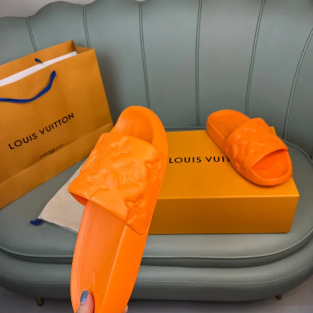 Louis Vuitton Slides Orange Monogrammed Molded Rubber Slippers 3