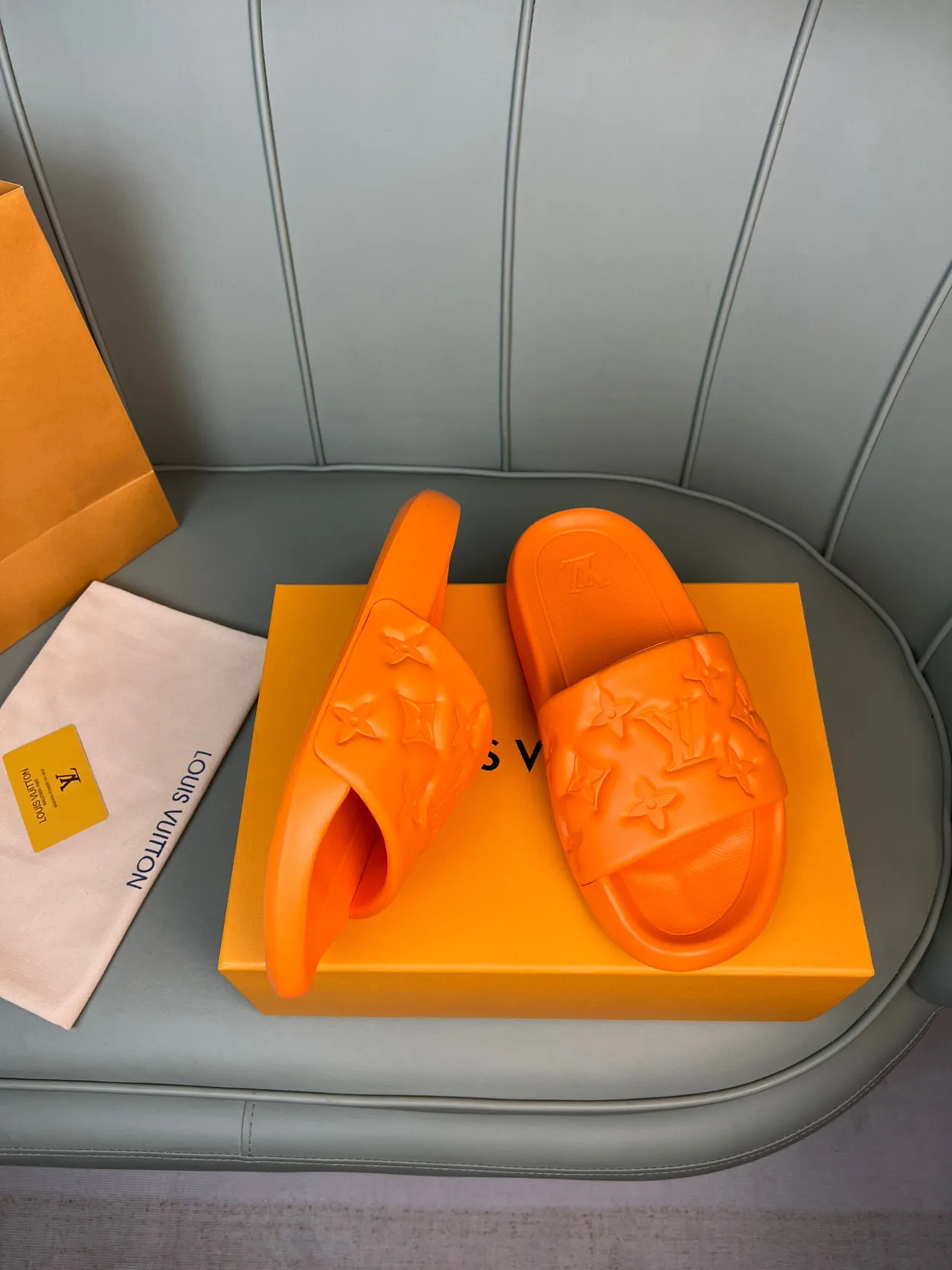 Louis Vuitton Slides Orange Monogrammed Molded Rubber Slippers 5