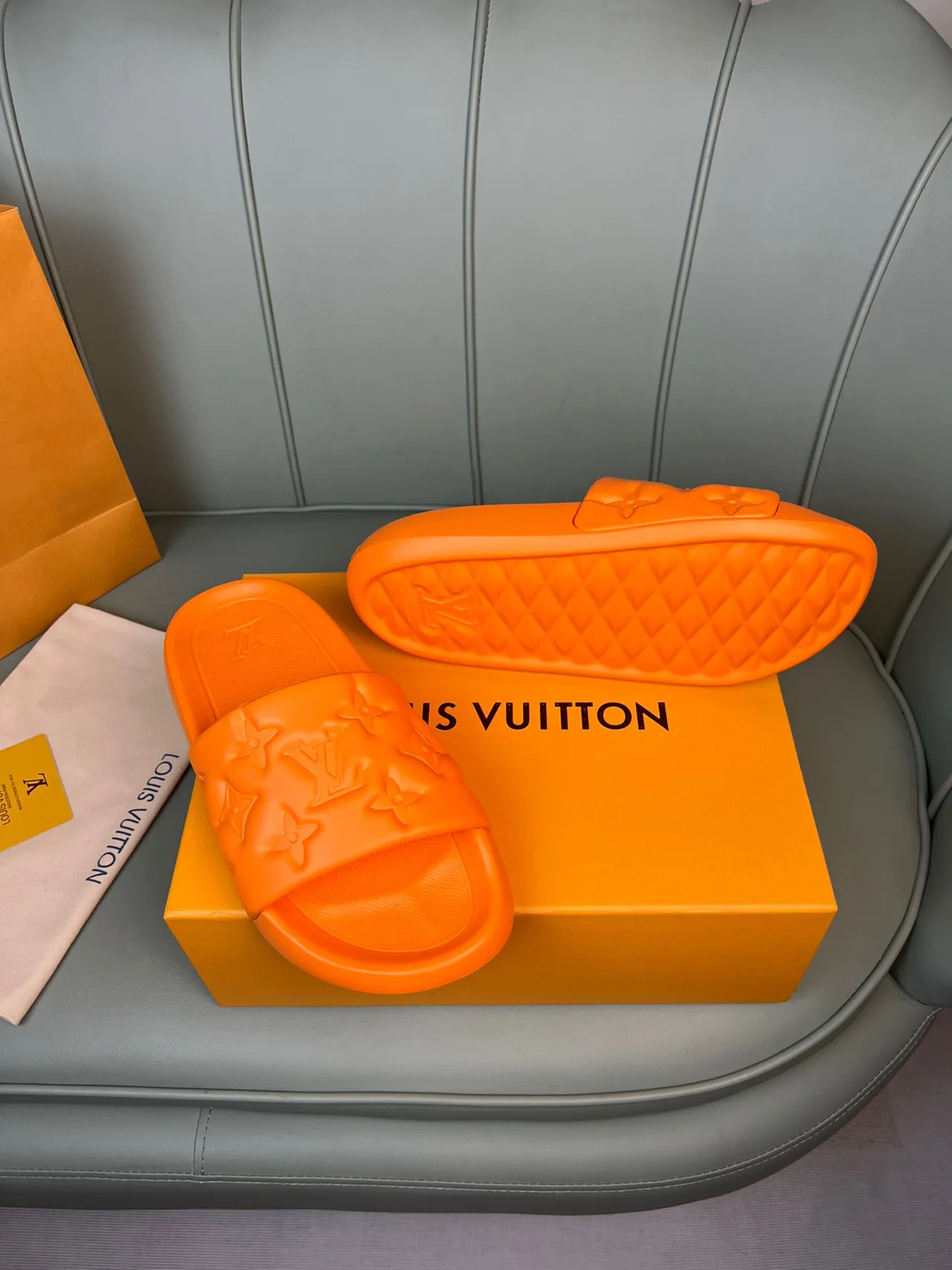 Louis Vuitton Slides Orange Monogrammed Molded Rubber Slippers 7