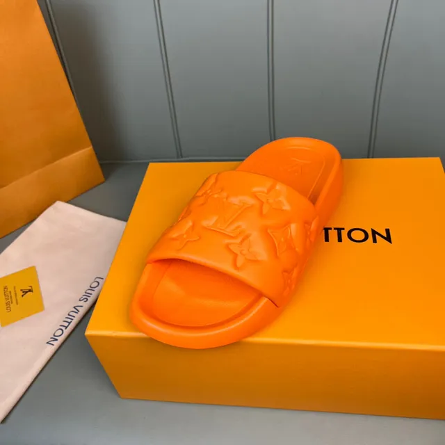 Louis Vuitton Slides Orange Monogrammed Molded Rubber Slippers 9