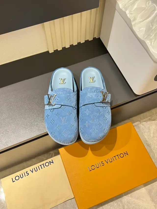 Louis Vuitton Slippers Black Monogrammed Leather Buckle Strap Casual Shoes 21