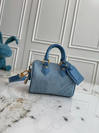 Louis Vuitton شكل برميل منظم نسيج الدنيم مونوغرام جاكارد حقيبة بوسطن 2