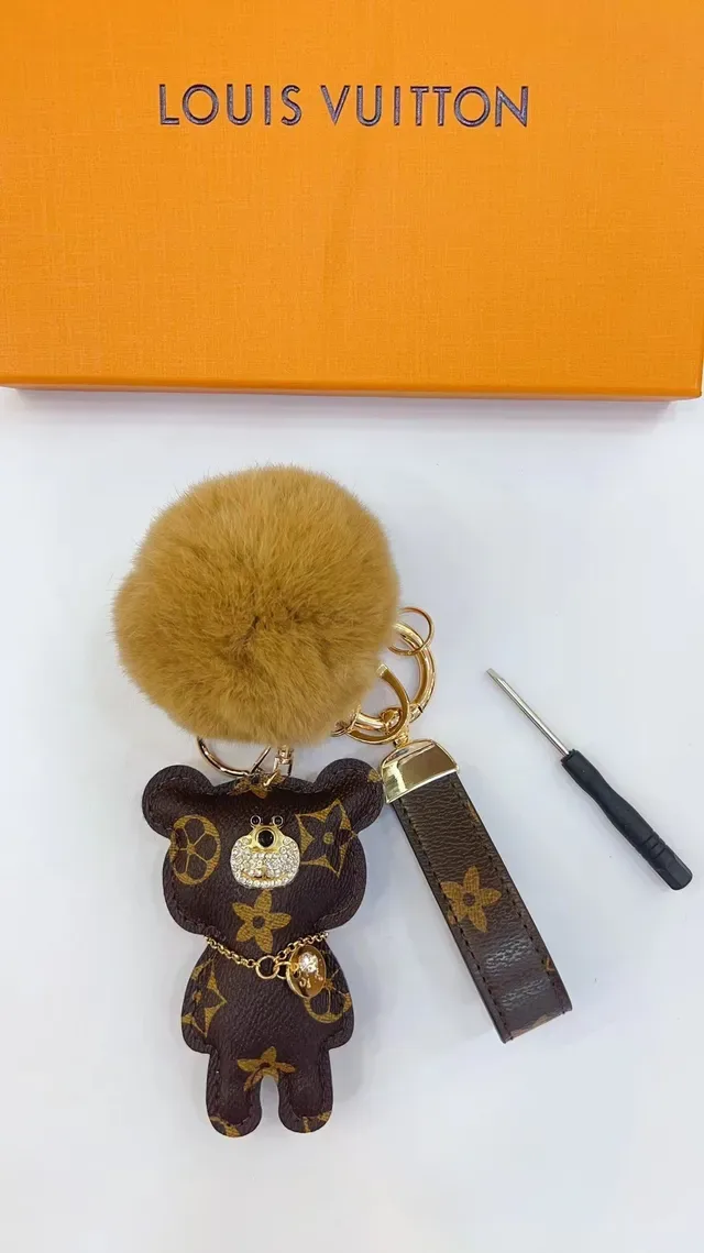 Louis Vuitton Teddy Bear Brown Beige Monogram Canvas Fur Pom-Pom Handbag 5