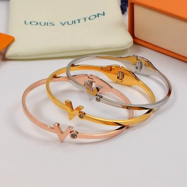 Louis Vuitton V Motif Gold Hinged Clasp Bracelet 2