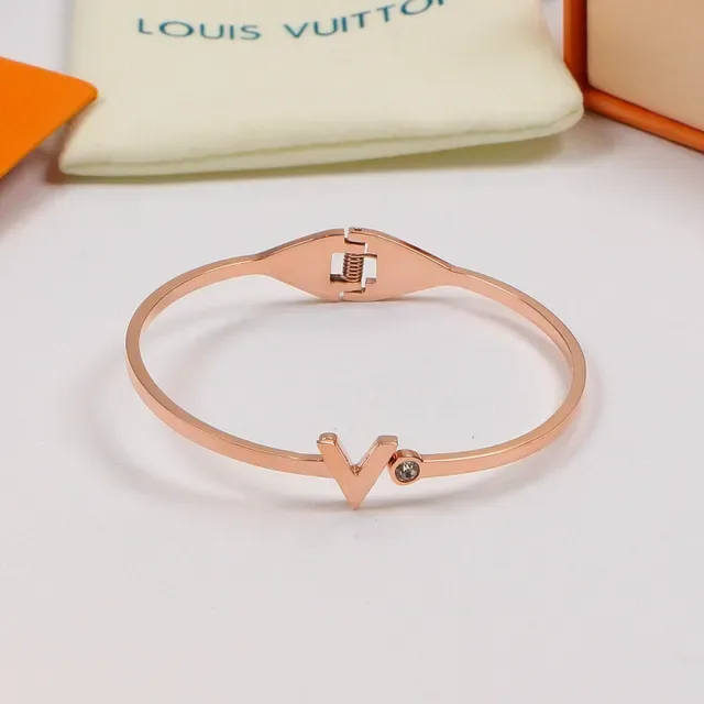 Louis Vuitton V Motif Gold Hinged Clasp Bracelet 3