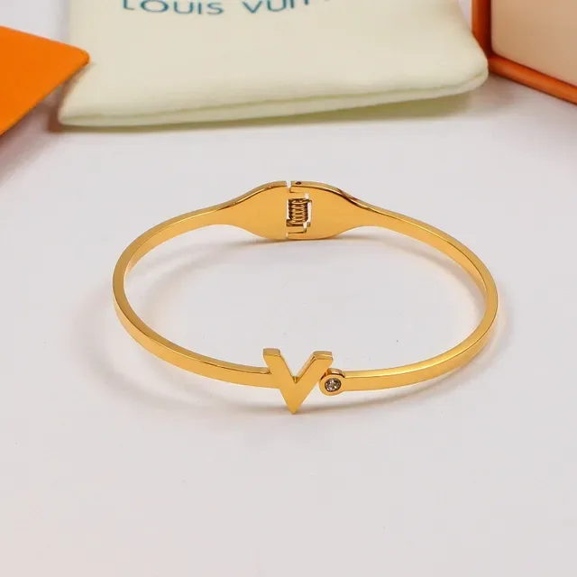 Louis Vuitton V Motif Gold Hinged Clasp Bracelet 4