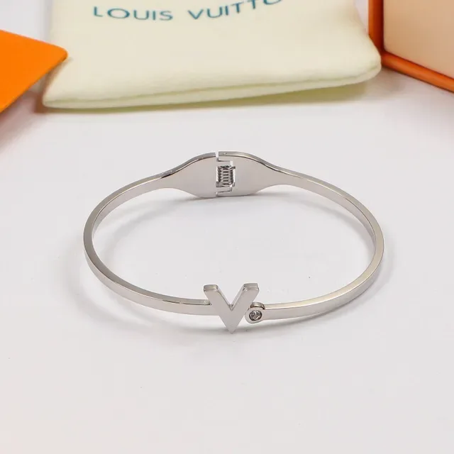 Louis Vuitton V Motif Gold Hinged Clasp Bracelet 5