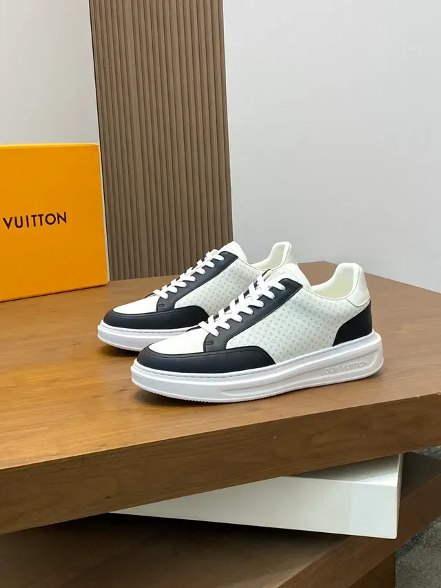 Louis Vuitton White Black Monogrammed Canvas Leather Overlays Lifestyle Sneakers 4