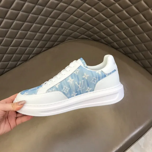 Louis Vuitton White Blue Low-Top Monogram-Print Side Panel Lifestyle Sneakers 3