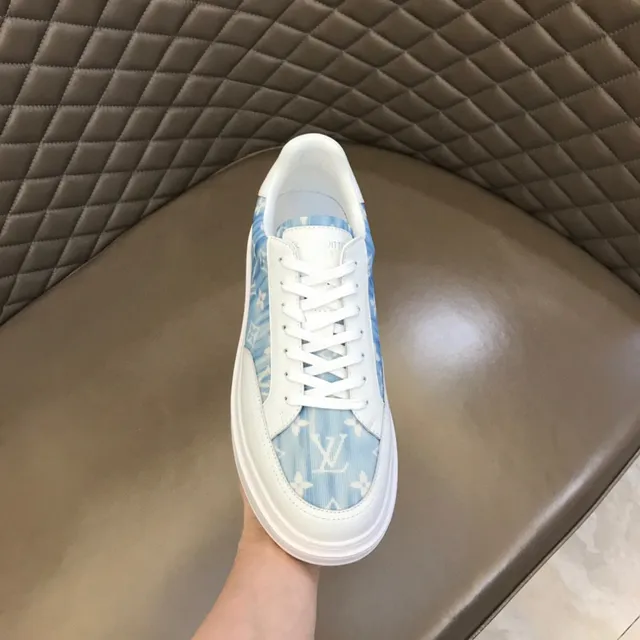 Louis Vuitton White Blue Low-Top Monogram-Print Side Panel Lifestyle Sneakers 4