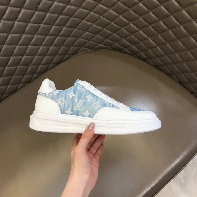 Louis Vuitton White Blue Low-Top Monogram-Print Side Panel Lifestyle Sneakers 5
