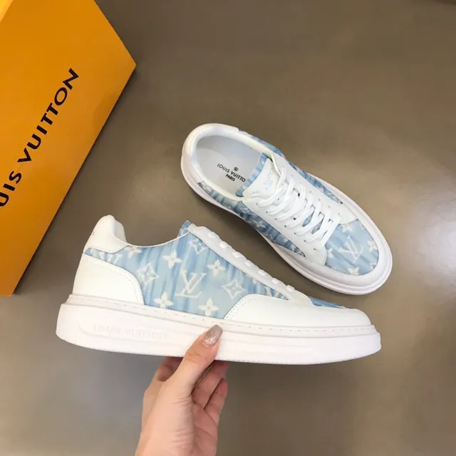 Louis Vuitton White Blue Low-Top Monogram-Print Side Panel Lifestyle Sneakers 6