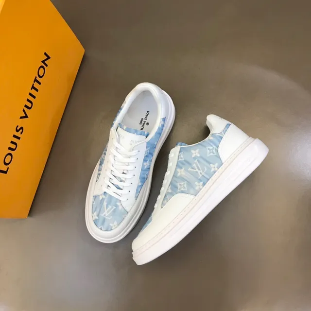 Louis Vuitton White Blue Low-Top Monogram-Print Side Panel Lifestyle Sneakers 7