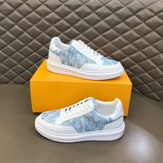 Louis Vuitton White Blue Low-Top Monogram-Print Side Panel Lifestyle Sneakers 8