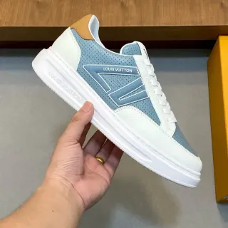 Louis Vuitton White Blue Perforated Overlays Leather Panels Lifestyle Sneakers