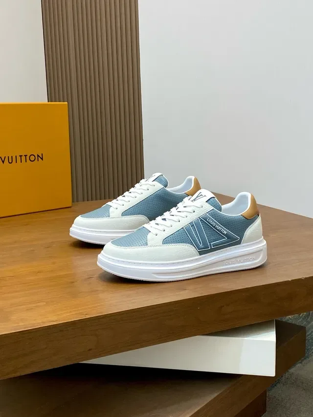 Louis Vuitton White Blue Perforated Overlays Leather Panels Lifestyle Sneakers 4