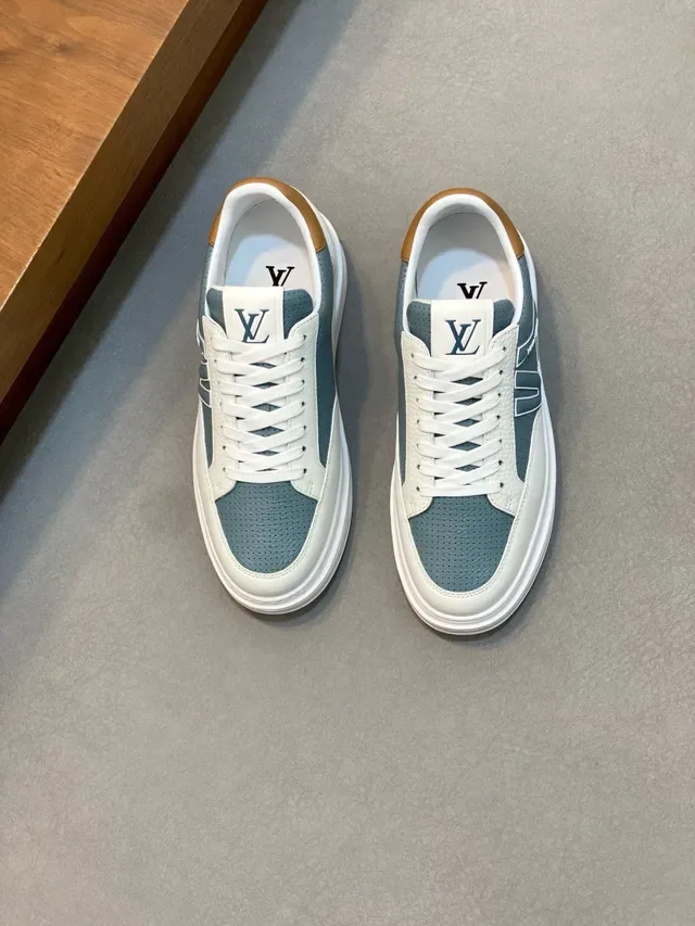 Louis Vuitton White Blue Perforated Overlays Leather Panels Lifestyle Sneakers 5