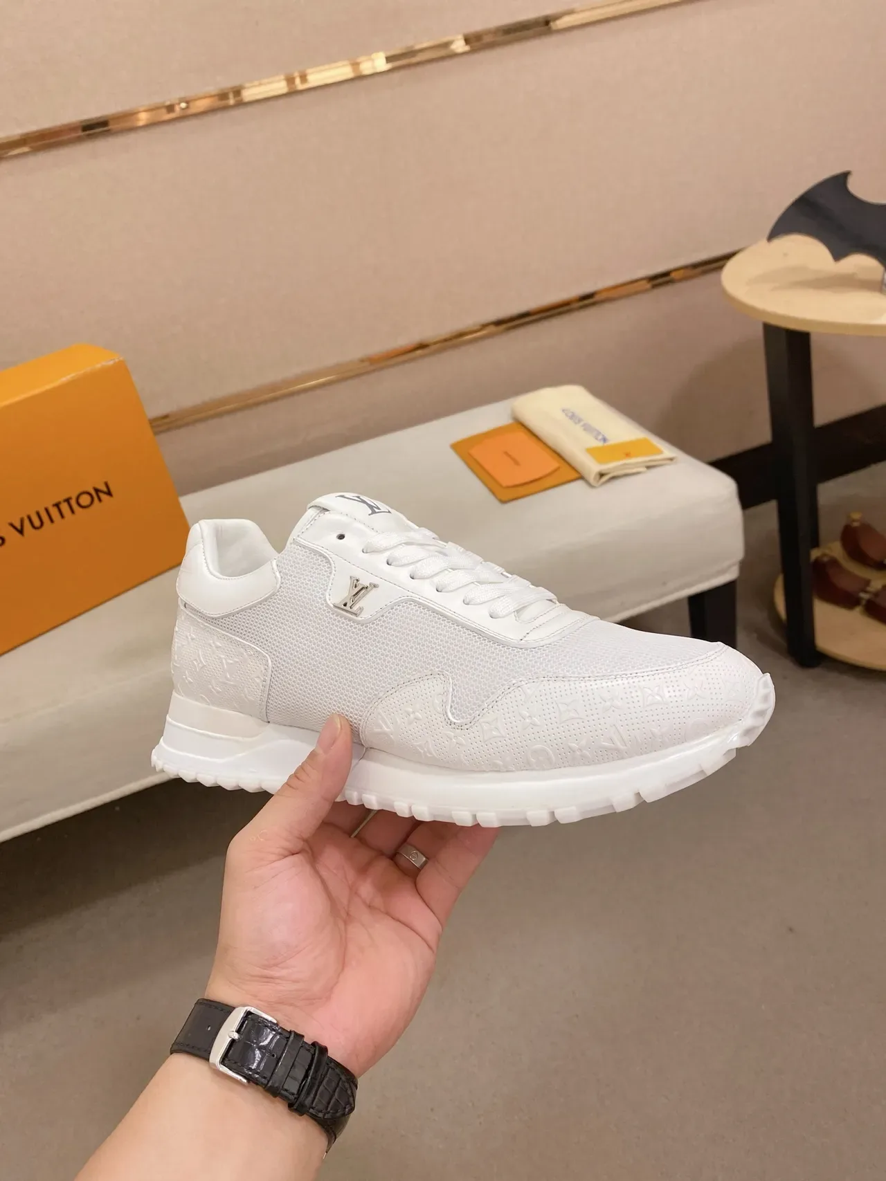 Louis Vuitton White Monogram-Perforated Leather Mesh-Panelled Lifestyle Sneakers 5