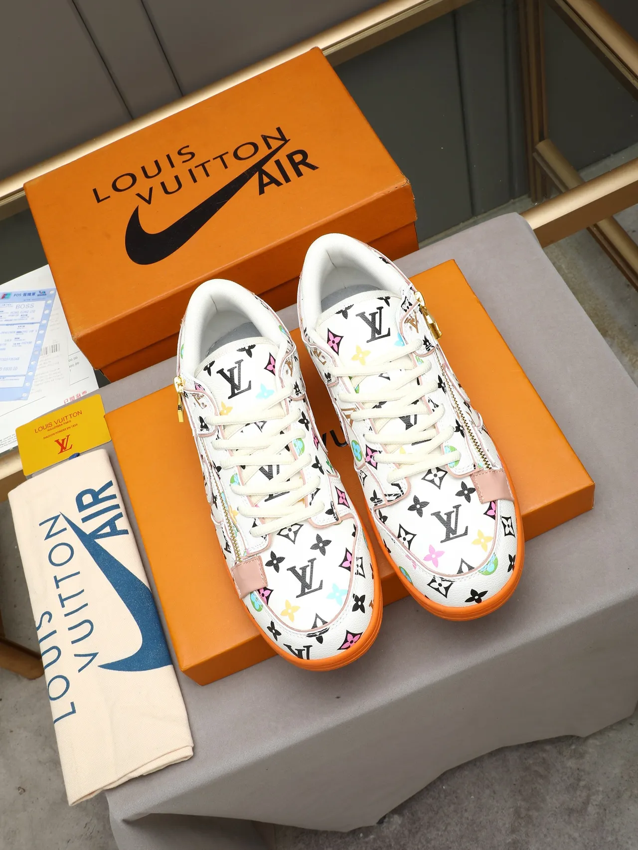 Louis Vuitton White Multicolor Monogram-Printed Leather Upper Zipper-Tongue Closure Lifestyle Sneakers 3
