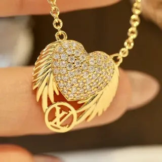 Louis Vuitton Winged Heart Pavé Crystal Gold-Tone Necklace