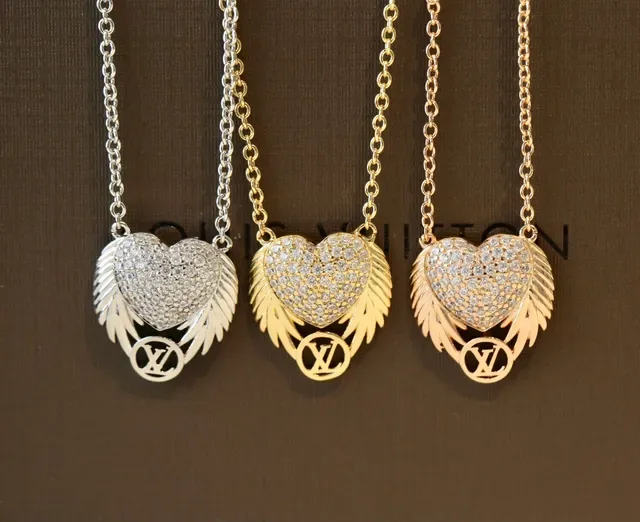 Louis Vuitton Winged Heart Pavé Crystal Gold-Tone Necklace 4