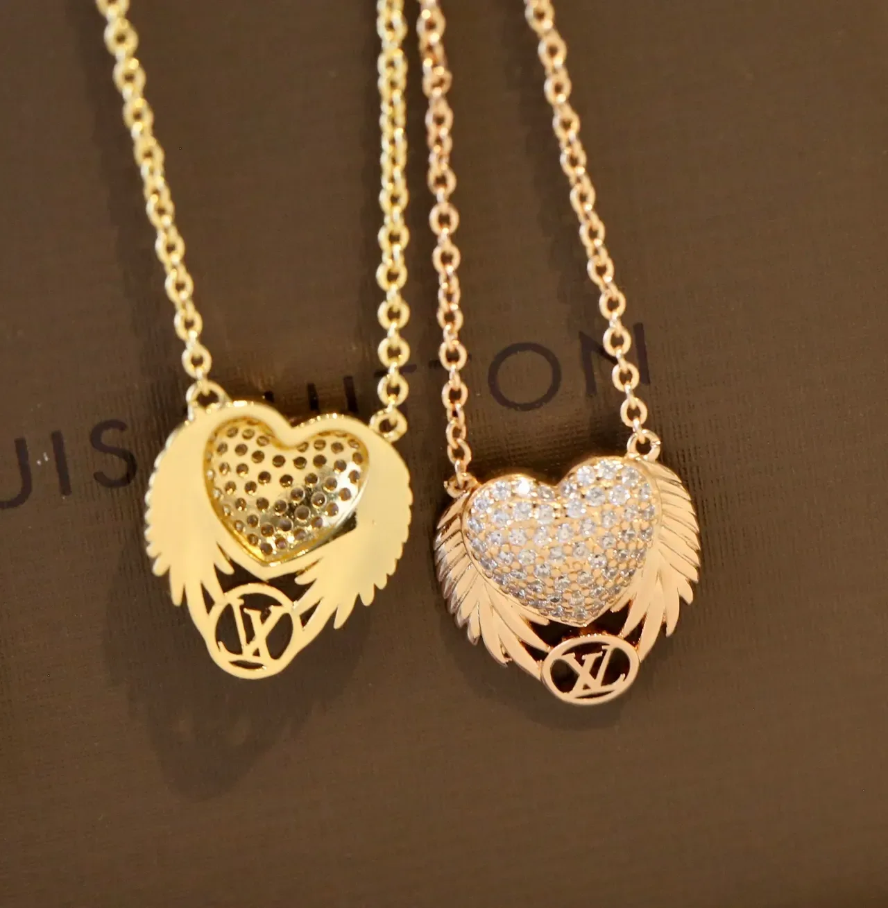 Louis Vuitton Winged Heart Pavé Crystal Gold-Tone Necklace 5