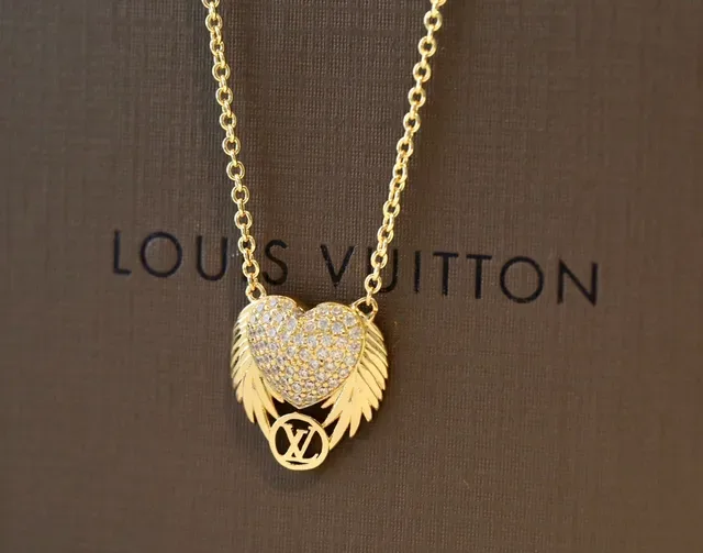 Louis Vuitton Winged Heart Pavé Crystal Gold-Tone Necklace 6