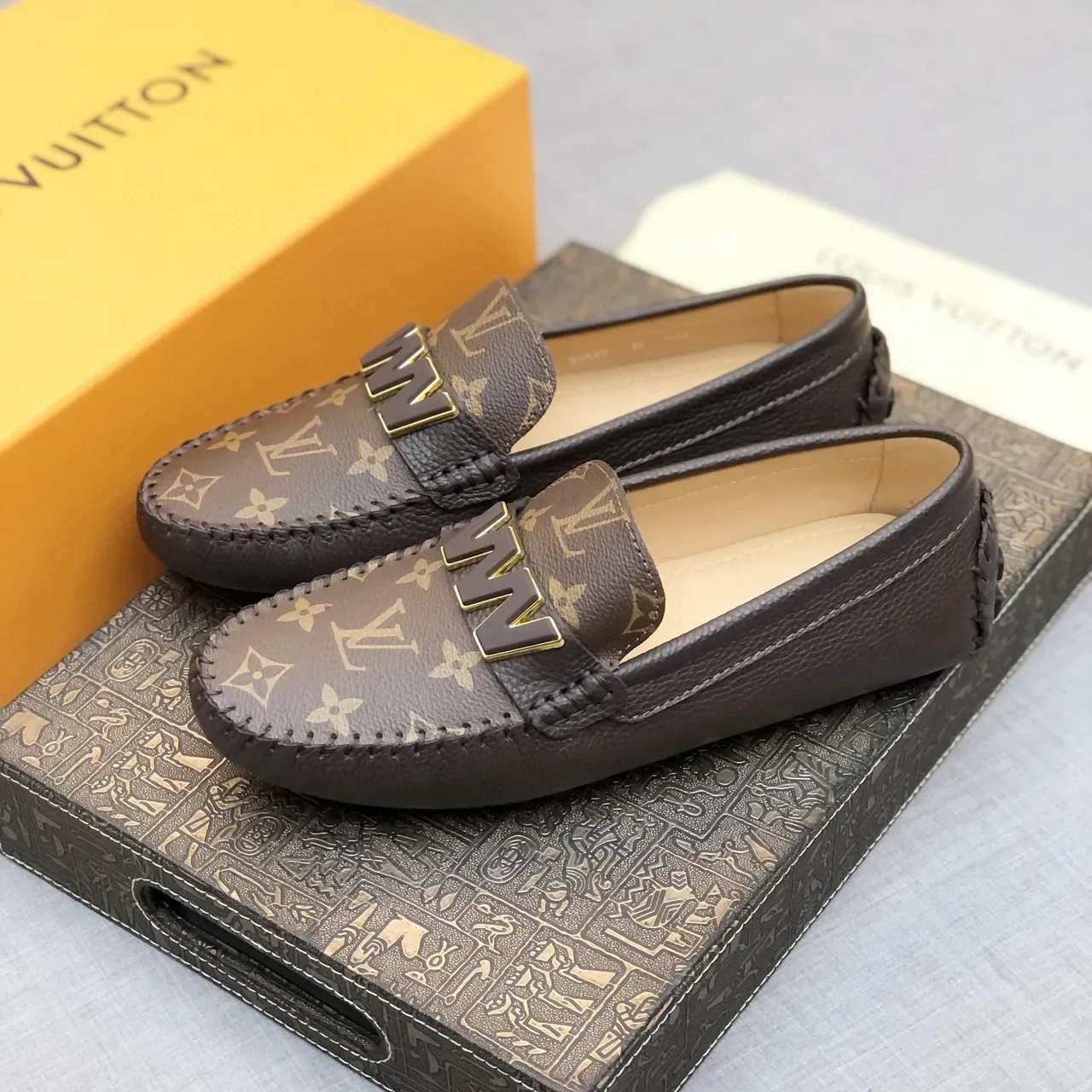 Louis Vuitton WW Buckle Loafer Brown Beige Monogram Canvas Upper Black Leather Trim Loafer 2