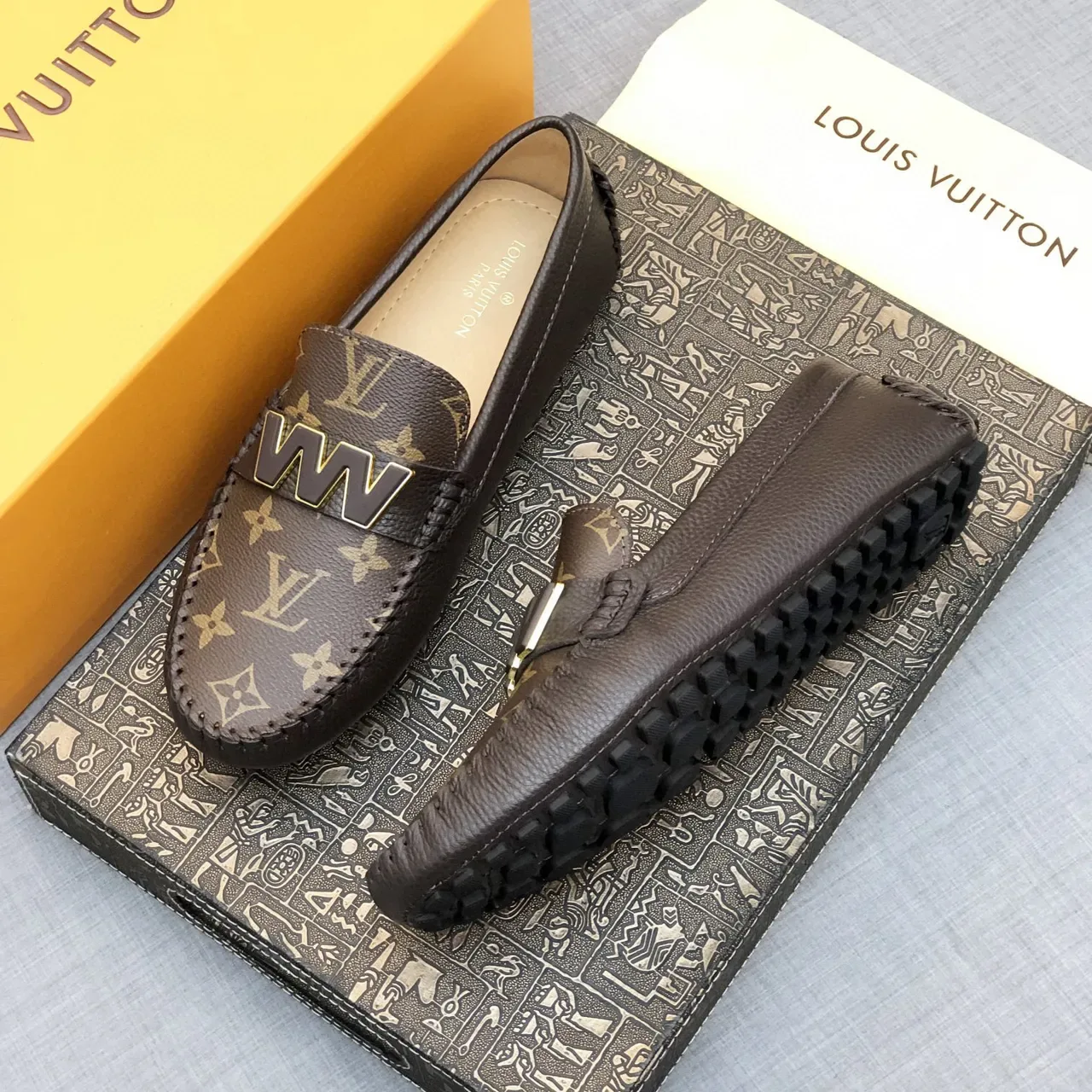 Louis Vuitton WW Buckle Loafer Brown Beige Monogram Canvas Upper Black Leather Trim Loafer 3