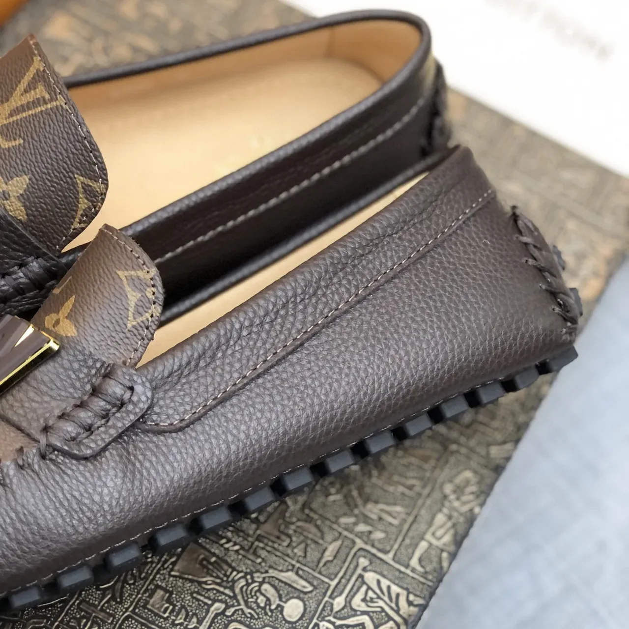 Louis Vuitton WW Buckle Loafer Brown Beige Monogram Canvas Upper Black Leather Trim Loafer 4