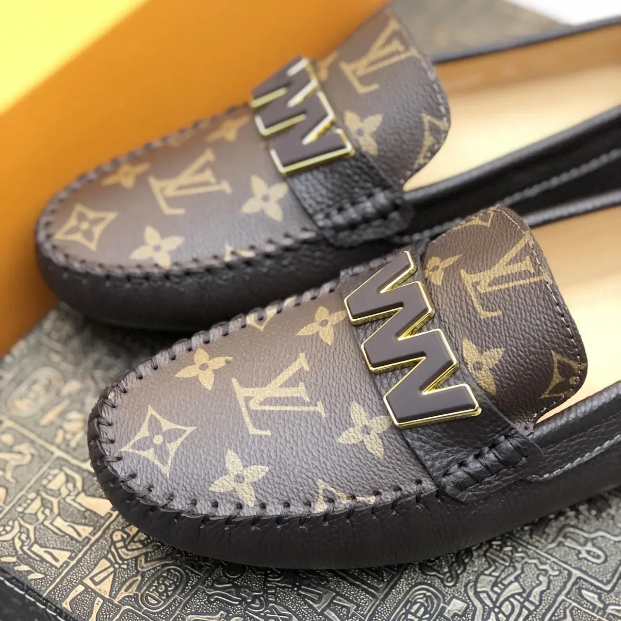Louis Vuitton WW Buckle Loafer Brown Beige Monogram Canvas Upper Black Leather Trim Loafer 5