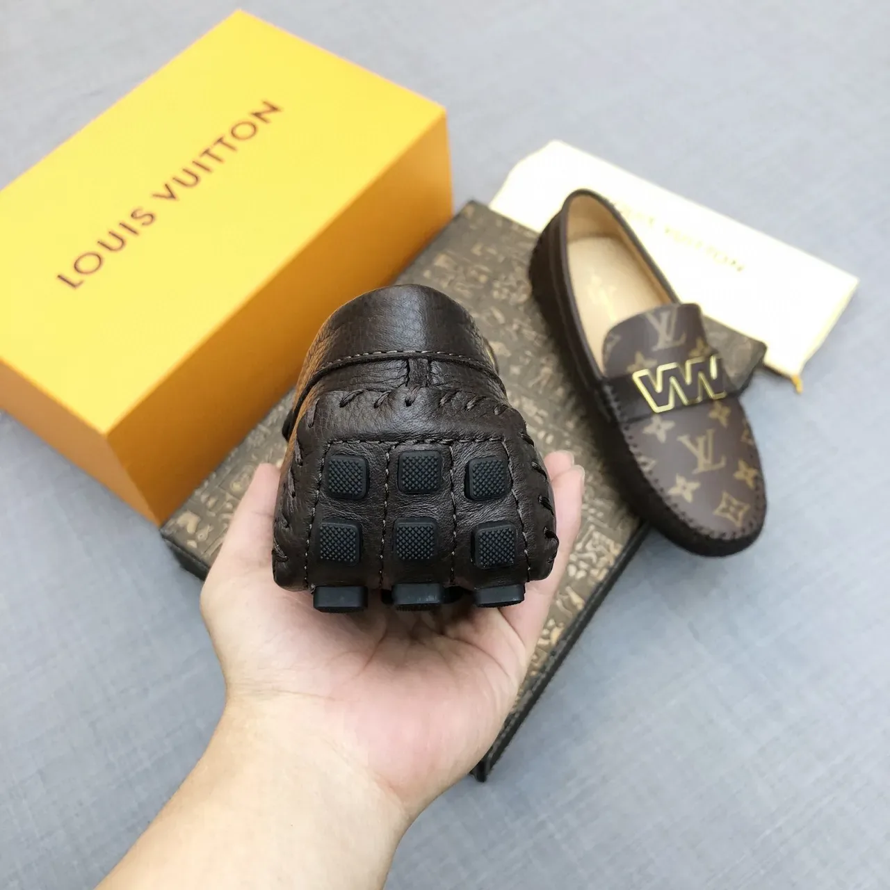 Louis Vuitton WW Buckle Loafer Brown Beige Monogram Canvas Upper Black Leather Trim Loafer 6