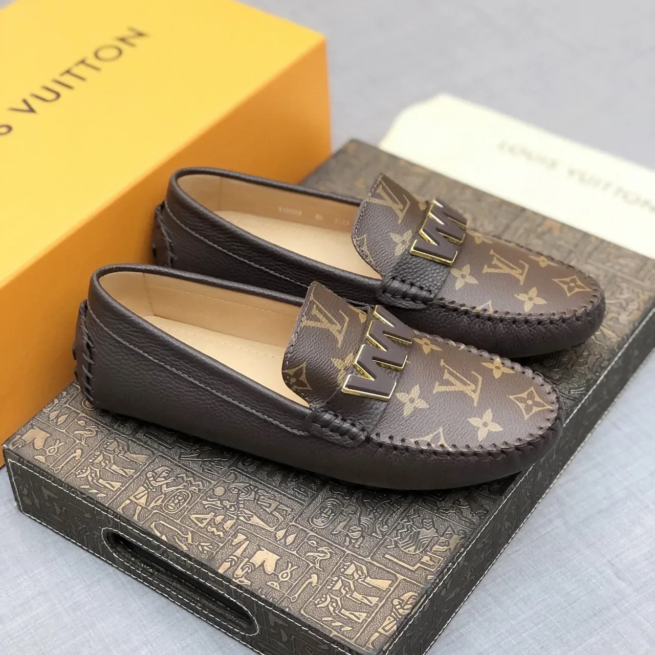 Louis Vuitton WW Buckle Loafer Brown Beige Monogram Canvas Upper Black Leather Trim Loafer 9