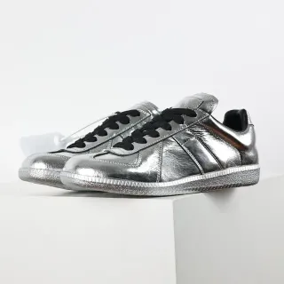 Maison Margiela Silver Black Metallic Leather Stitched Panel Construction Lifestyle Sneakers