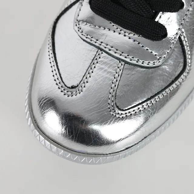 Maison Margiela Silver Black Metallic Leather Stitched Panel Construction Lifestyle Sneakers 5