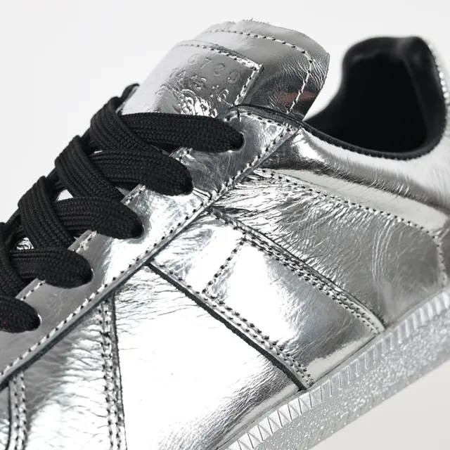 Maison Margiela Silver Black Metallic Leather Stitched Panel Construction Lifestyle Sneakers 6