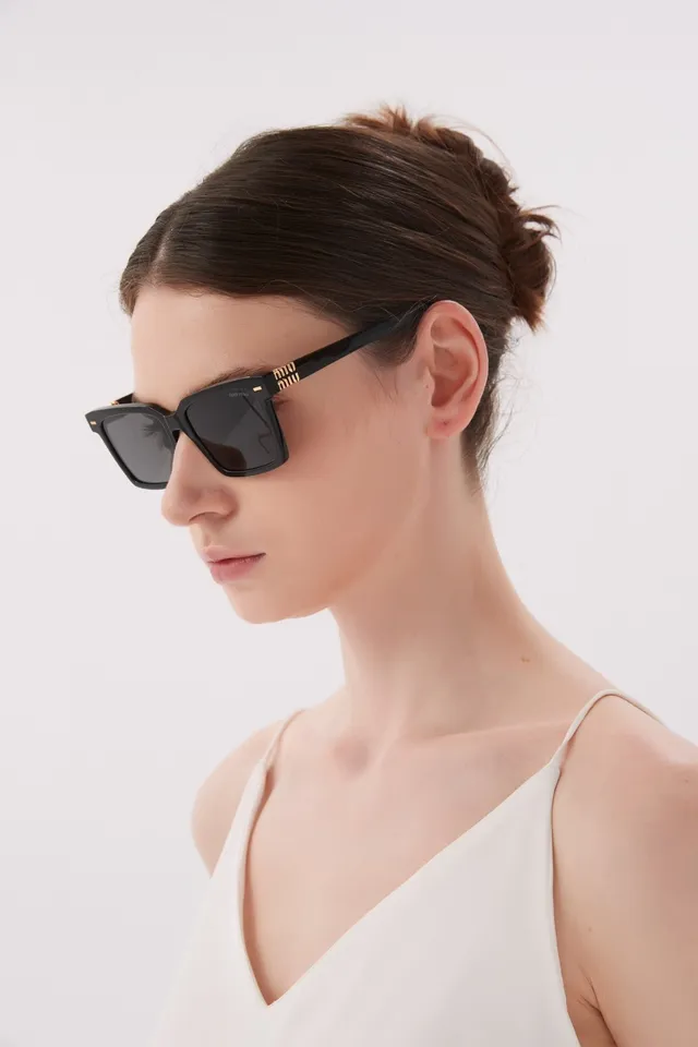 Miu Miu Negro Dorado Marco Rectangular Acetato Construcción Gafas de Sol 2