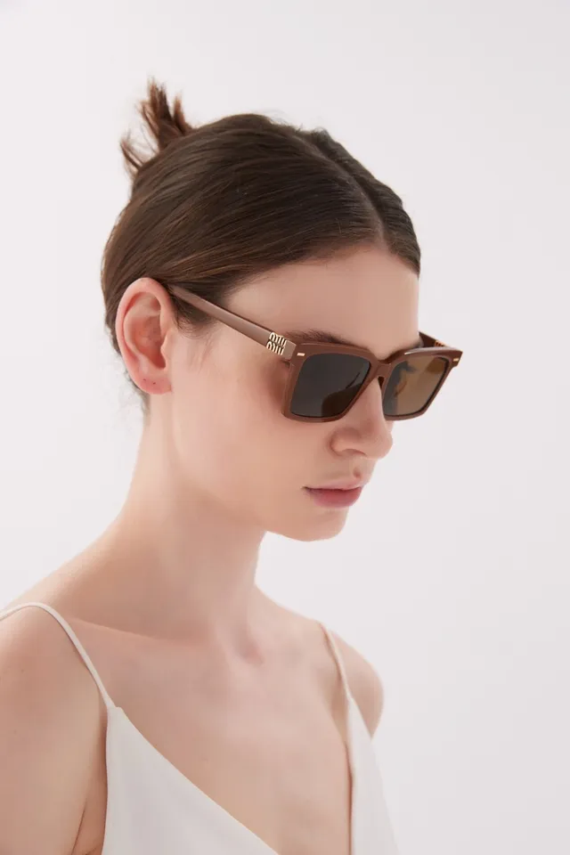 Miu Miu Negro Dorado Marco Rectangular Acetato Construcción Gafas de Sol 3