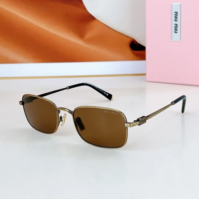 Miu Miu Green Silver Rectangular Frame Metal Construction Sunglasses 6