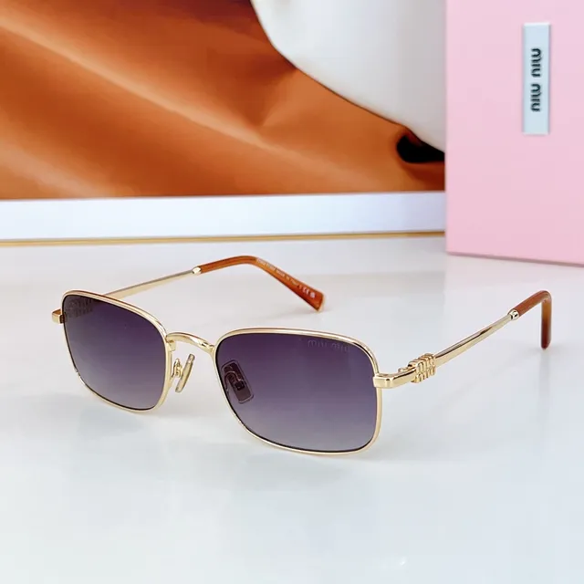 Miu Miu Green Silver Rectangular Frame Metal Construction Sunglasses 7