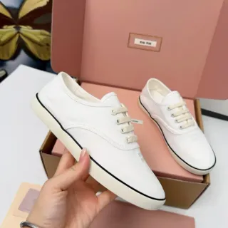 Miu Miu White Black Low-Top Upper Canvas Shoes