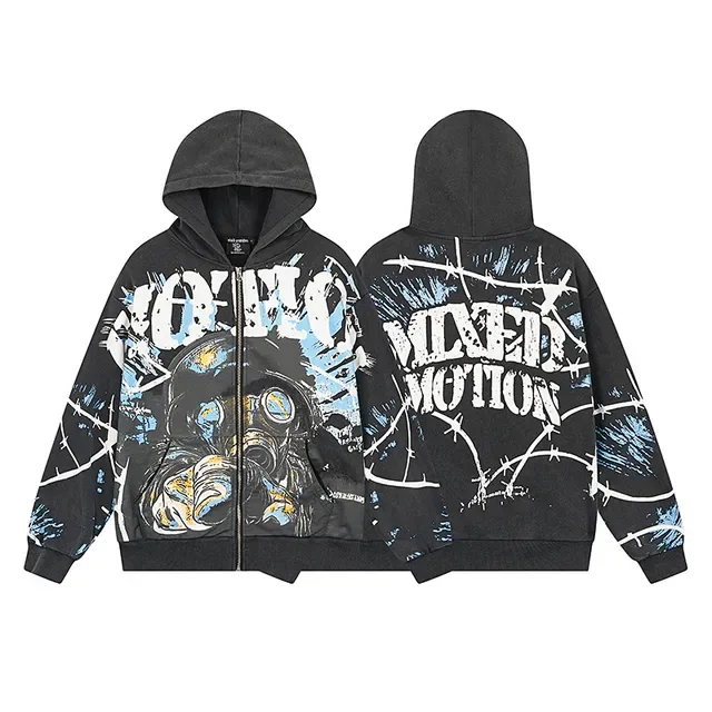 Mixed Emotion Hoodie Preto Multicolor Oversized com Estampa Gráfica 1