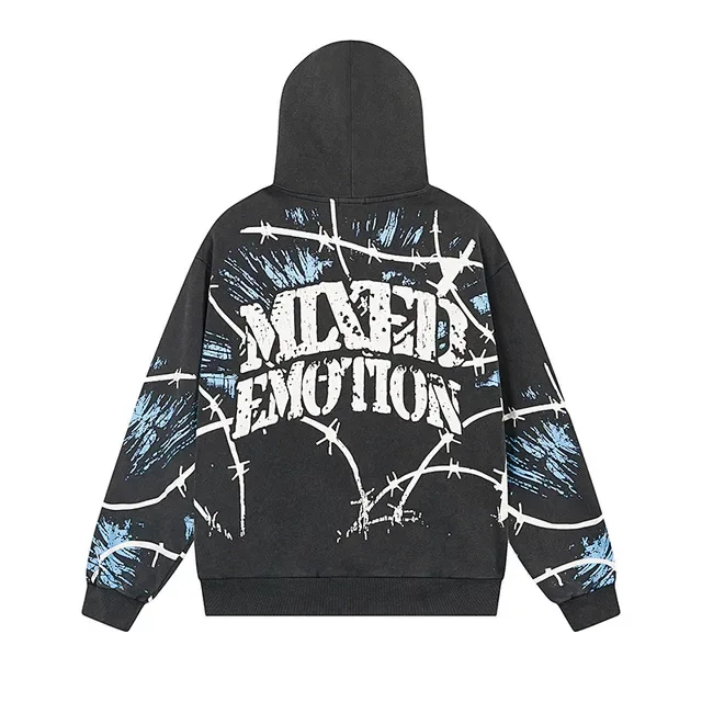Mixed Emotion Hoodie Preto Multicolor Oversized com Estampa Gráfica 3
