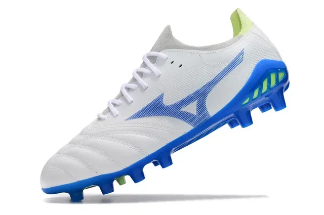 Mizuno Morelia Neo Branco Azul Lima Sapatos de futebol para gramado firme 3