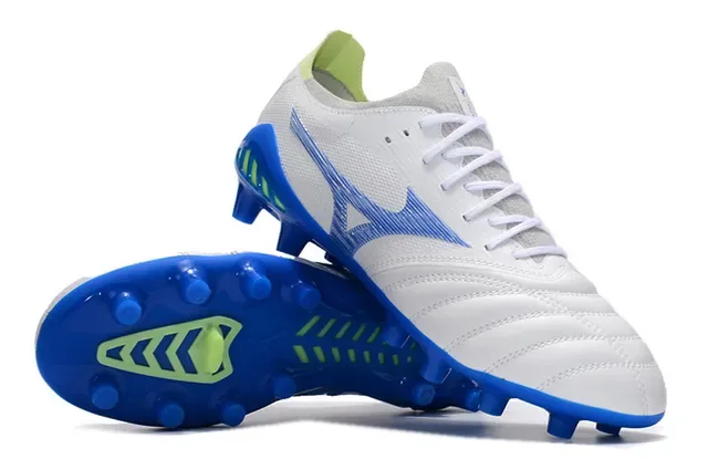 Mizuno Morelia Neo Branco Azul Lima Sapatos de futebol para gramado firme 4