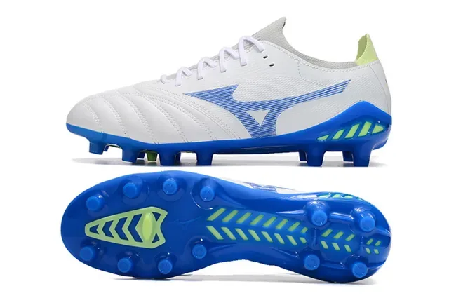 Mizuno Morelia Neo Branco Azul Lima Sapatos de futebol para gramado firme 6