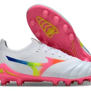 Mizuno Morelia Neo White Pink Low-Cut Knit Upper Firm-Ground Soccer Shoes