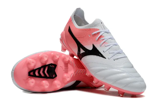 Mizuno Morelia Neo Branco Rosa Baixo corte Malha superior Campo firme Sapatos de futebol 8