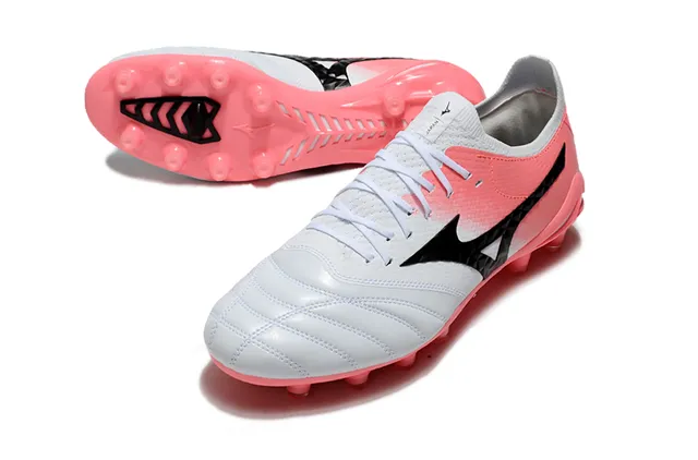 Mizuno Morelia Neo Branco Rosa Baixo corte Malha superior Campo firme Sapatos de futebol 9